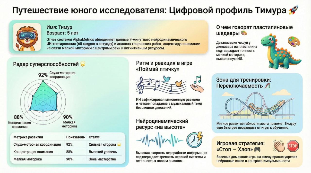 Цифровой профиль Тимура — инфографика AlphaMetrics